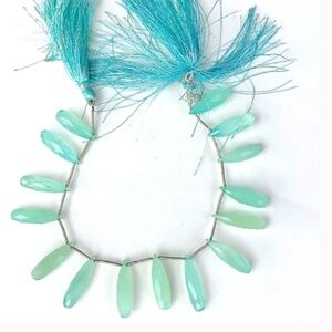 Faceted Aqua Blue Chalcedony Briolettes, 8'' Strand, 27mm to 30mm, NWT